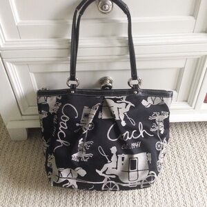 COACH Signature Horse & Carriage Stagecoach Tote
